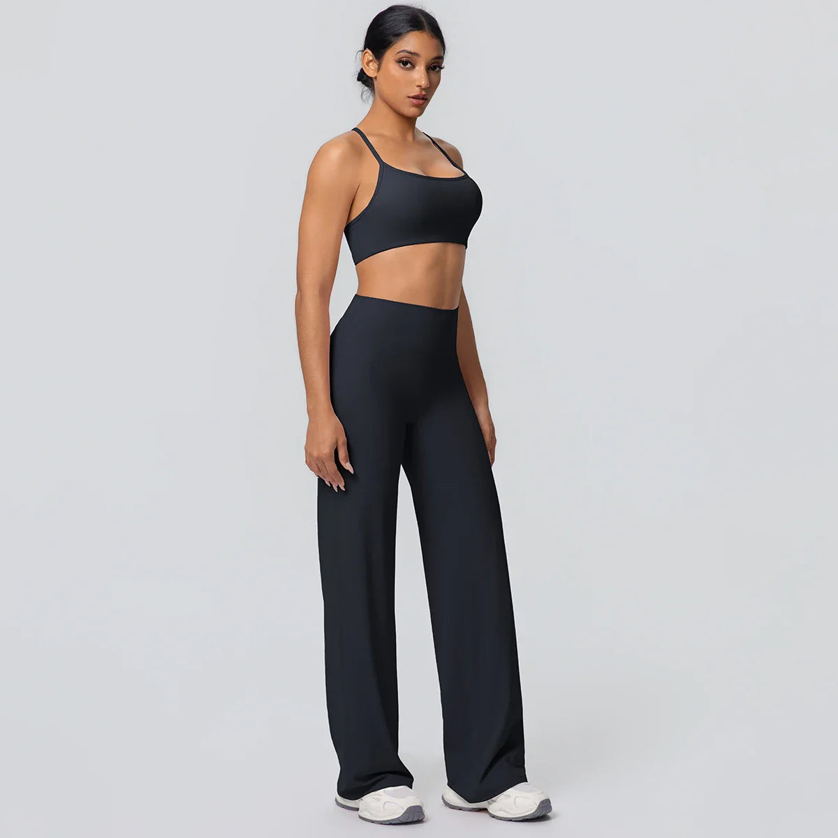 Women Gym Sports Yoga Suit Sexy Beautiful Back Yoga Underwear With Chest Pad Solid Color High Waisted Wide Leg Pants Yoga Set
