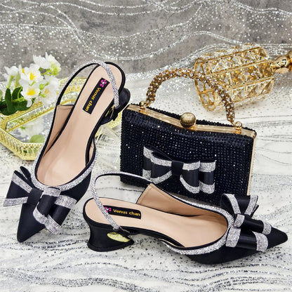 Wonem Shoes And Bags for Party Rhinestone Bow Pointed-Toe Women's High Heels Wedding Shoes