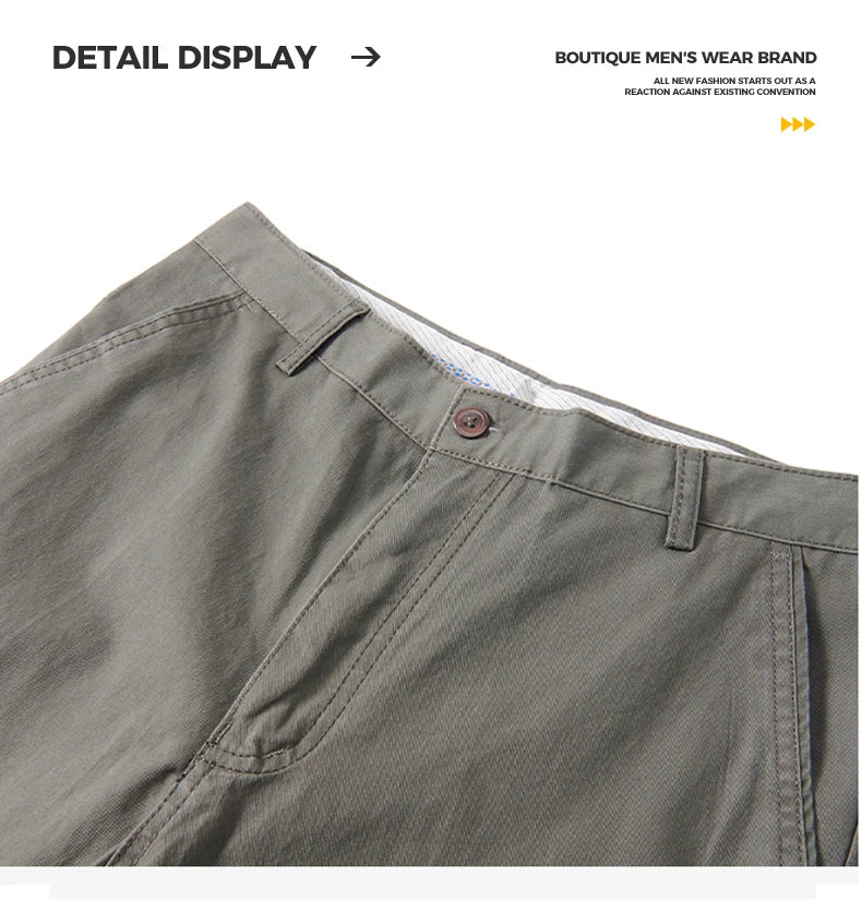 Cotton Pants Men's Straight Leisure Business Trousers Solid Autumn Winter Chinos Belted Pants Dad Elderly Formal Trousers