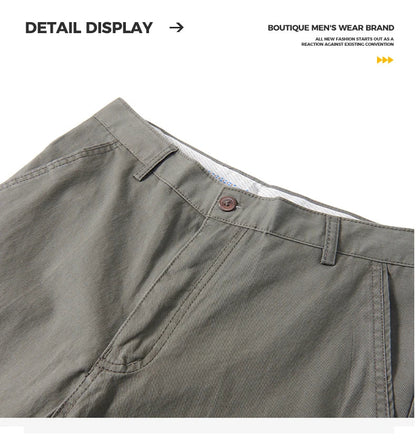 Cotton Pants Men's Straight Leisure Business Trousers Solid Autumn Winter Chinos Belted Pants Dad Elderly Formal Trousers