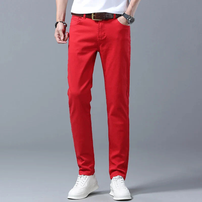 Straight Fashion Men's Jeans Solid Color Casual Business Stretch Washed Denim Trousers Breathable Streetwear Trendy Male Pants