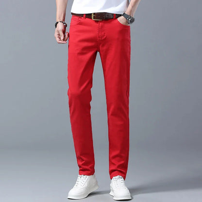 Straight Fashion Men's Jeans Solid Color Casual Business Stretch Washed Denim Trousers Breathable Streetwear Trendy Male Pants