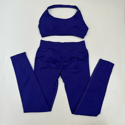 Yoga Leggings Set Women Seamless Yoga Set High Waist Scrunch Butt Legging With Halter Sports Bra Workout Gym Suit