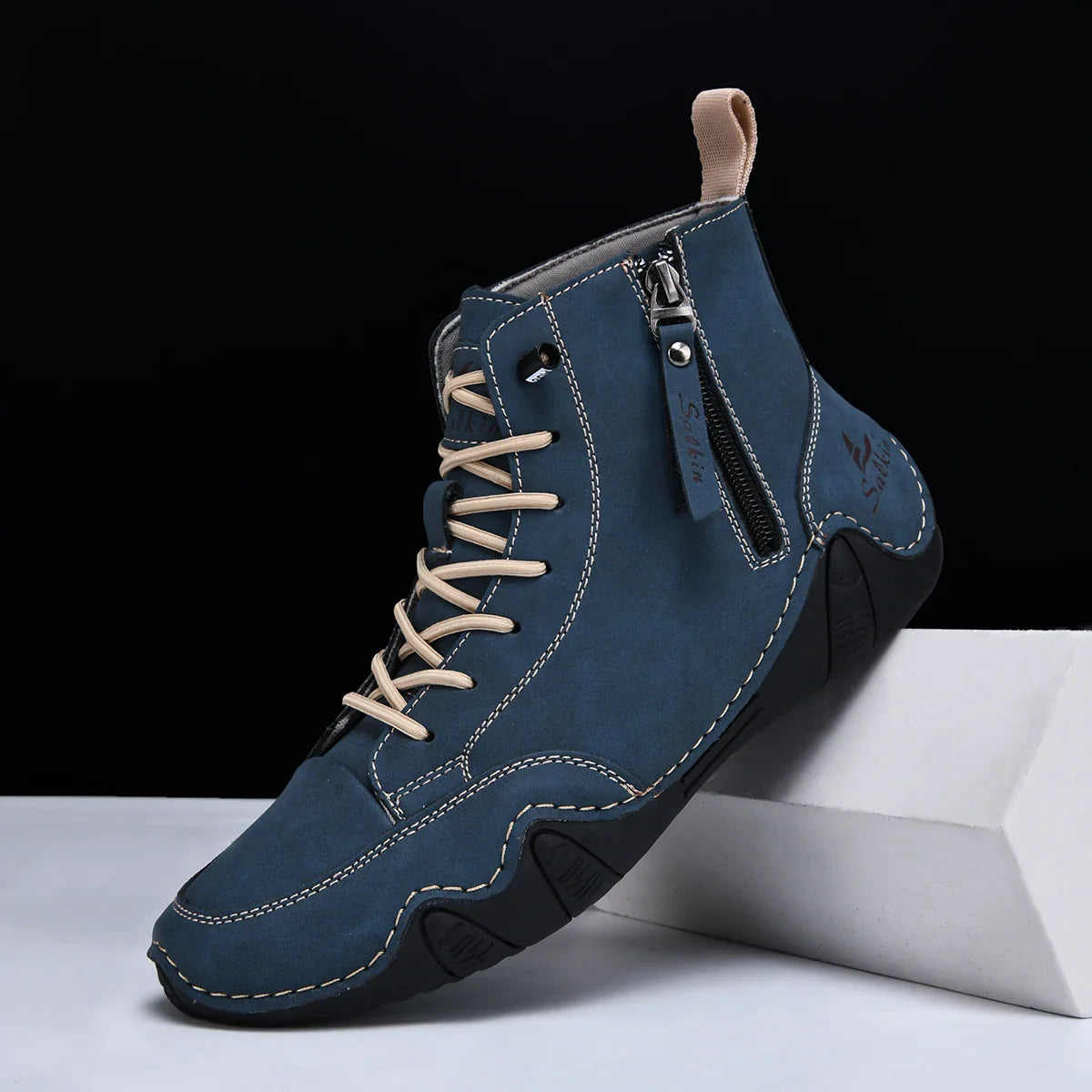 New 2025 Handmade Casual Shoes Men Sneakers Ankle Boots Leather Side Zipper Comfortable Breathable Anti-Slip Outdoor Walking