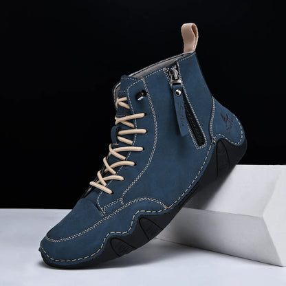New 2025 Handmade Casual Shoes Men Sneakers Ankle Boots Leather Side Zipper Comfortable Breathable Anti-Slip Outdoor Walking