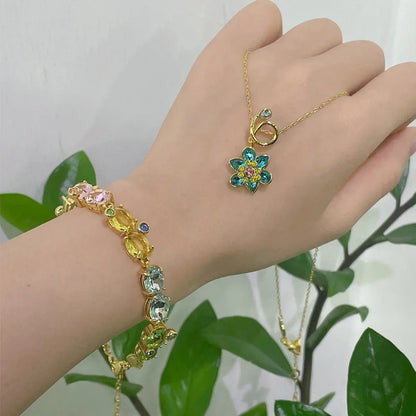 2025 New Trend Fine Jewelry Sets Charm Pink Blue Flower Crystal Fashion Original Luxury Necklace Earring Romantic Gift for Women