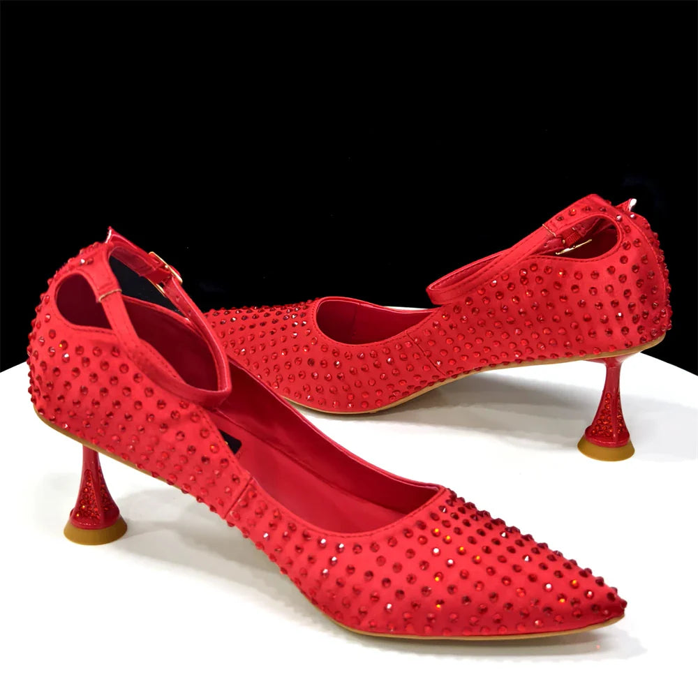 Women's Heels & Bag Set – Rhinestone-Embellished Designer Shoes Perfect for Weddings & Special Occasions