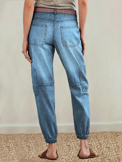 Women's stylish high waist blue denim loose fit jeans