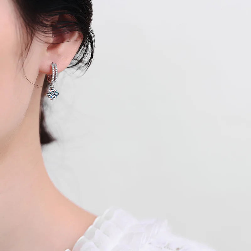 White Gold Plated 1ct Zircon/moisssanite Drop Earrings for Women 4 Claws Wedding Sparkling Sterling Silver 925 Earring