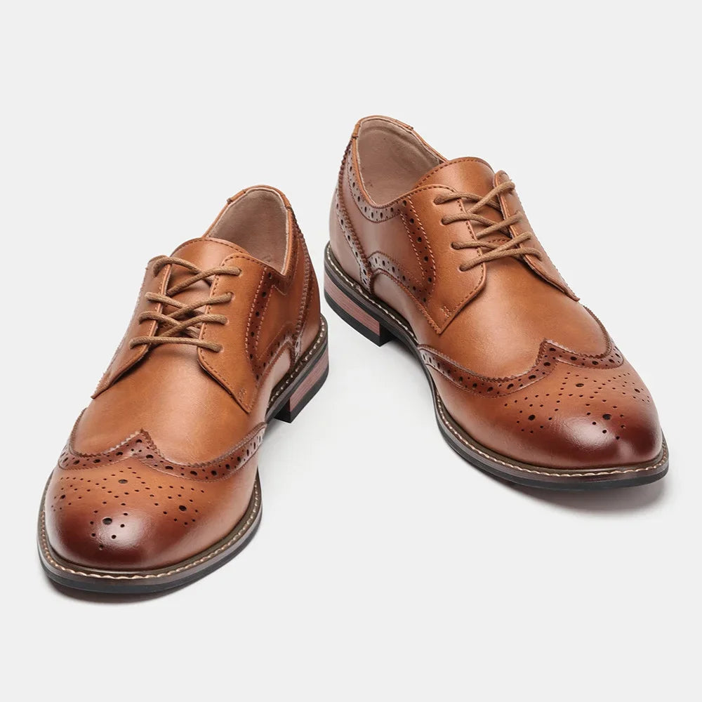Men's Classic Brogue Dress Shoes – Oxford Wingtip Leather Formal Footwear