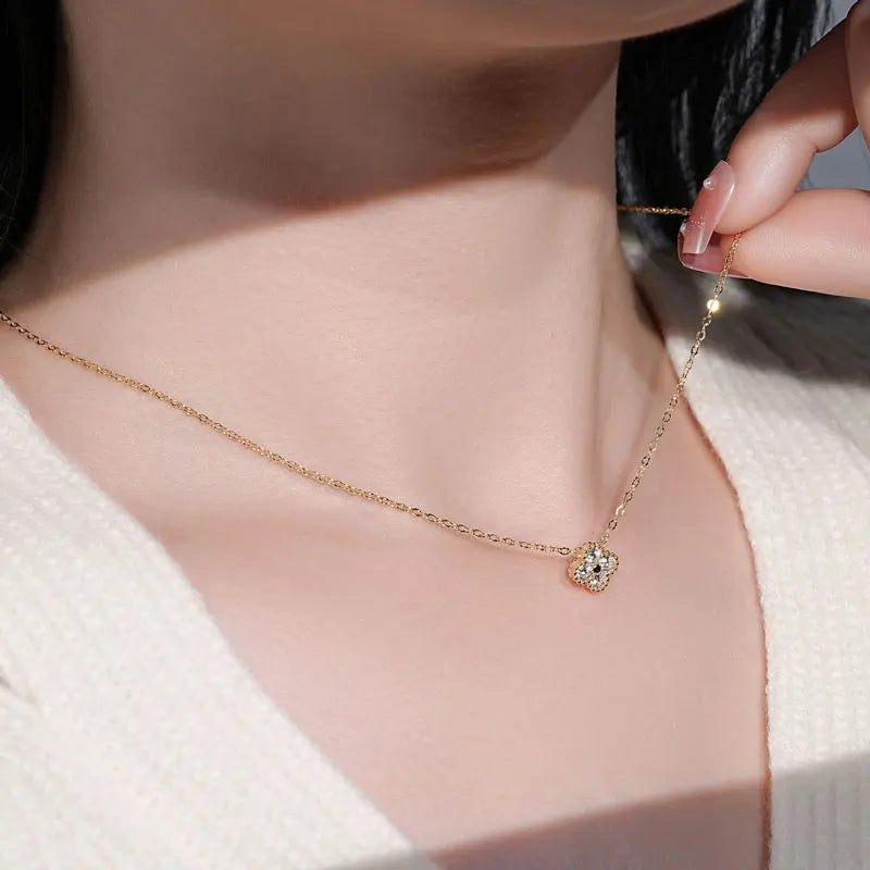 18k Gold Plated 925 Silver 3mm Moissanite Necklace Earrings Bracelet Sets 3 In 1 Clover Flower Charm Jewelry Set for Women Gift