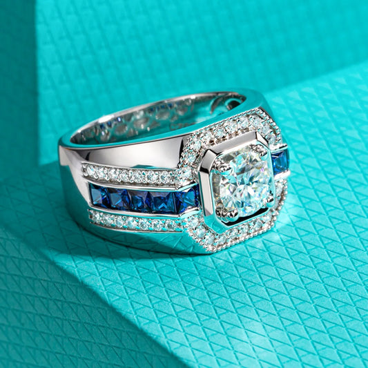 Men's 1ct D Color Moissanite Ring 925 Sterling Silver Gold Plated Retro Luxury Lab Created Diamond Engagement Ring