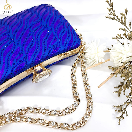 Fashion Shoes Matching Bag Set Royal Blue Color Decorated with Crystal Ladies Wedding Party Women High Heel