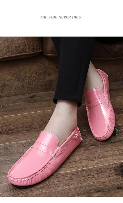 Patent Leather Beanie Shoes Men's New Spring and Summer Large Size Patent Leather Casual British Leather Shoes Women's Slip-On Lazy Casual Shoes Handmade Shoes