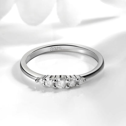 0.13CTTW 2.5mm Certified Moissanite Rings for Women 5 Stones Sparkling Sterling Silver 925 Wedding Band Mach Diamond GRA