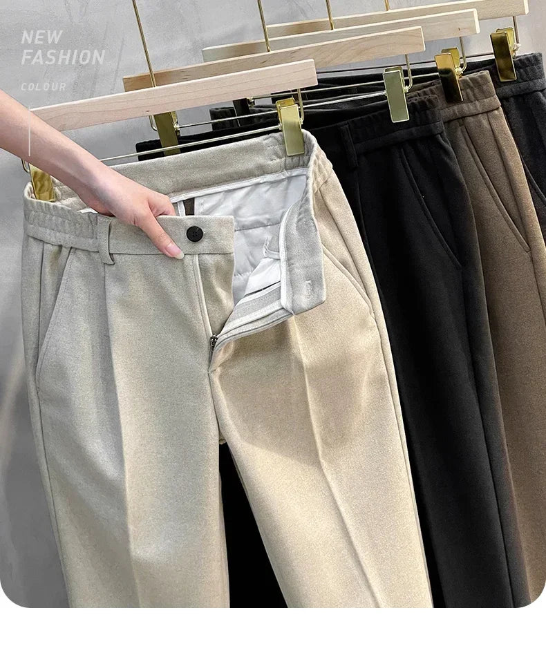 Woolen Suit Pants Men's Autumn Winter New Korean Formal Business Pants Slim Straight Elastic Waist  Fashion Tapered Trousers