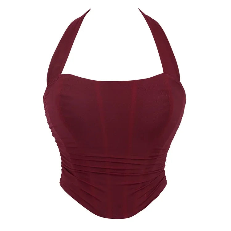 Corset Halter Crop Top Women Camisole Short Cropped Tank Tops Summer Sexy Elegant Nightclub Evening Party Female Clothes
