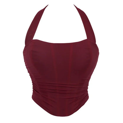 Corset Halter Crop Top Women Camisole Short Cropped Tank Tops Summer Sexy Elegant Nightclub Evening Party Female Clothes