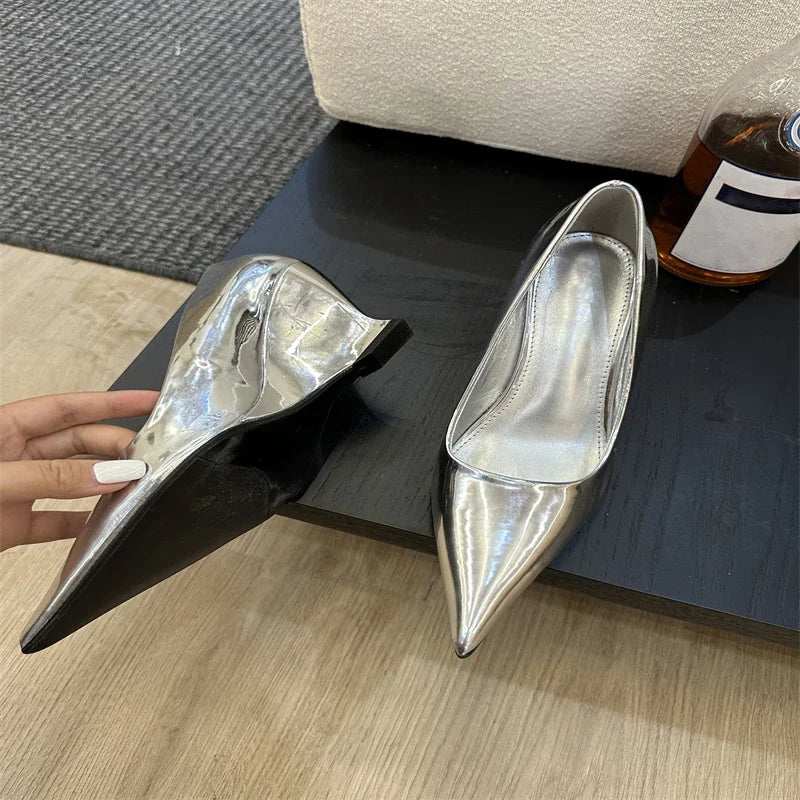 New Design Pointed Toe Wedges High Heels Women Pumps Silver Red Shoes Sexy Wedding Banquet Zapatos Mujer