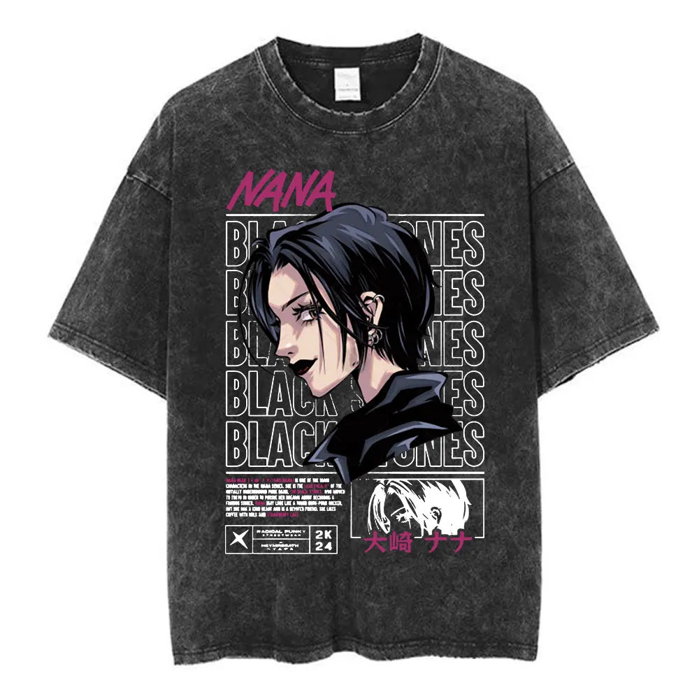 Nana Osaki Japanese Anime Vintage Washed T-shirt Men's Women Clothing Harajuku Short Sleeve T-shirts 100% Cotton Casual T Shirts