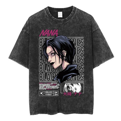 Nana Osaki Japanese Anime Vintage Washed T-shirt Men's Women Clothing Harajuku Short Sleeve T-shirts 100% Cotton Casual T Shirts