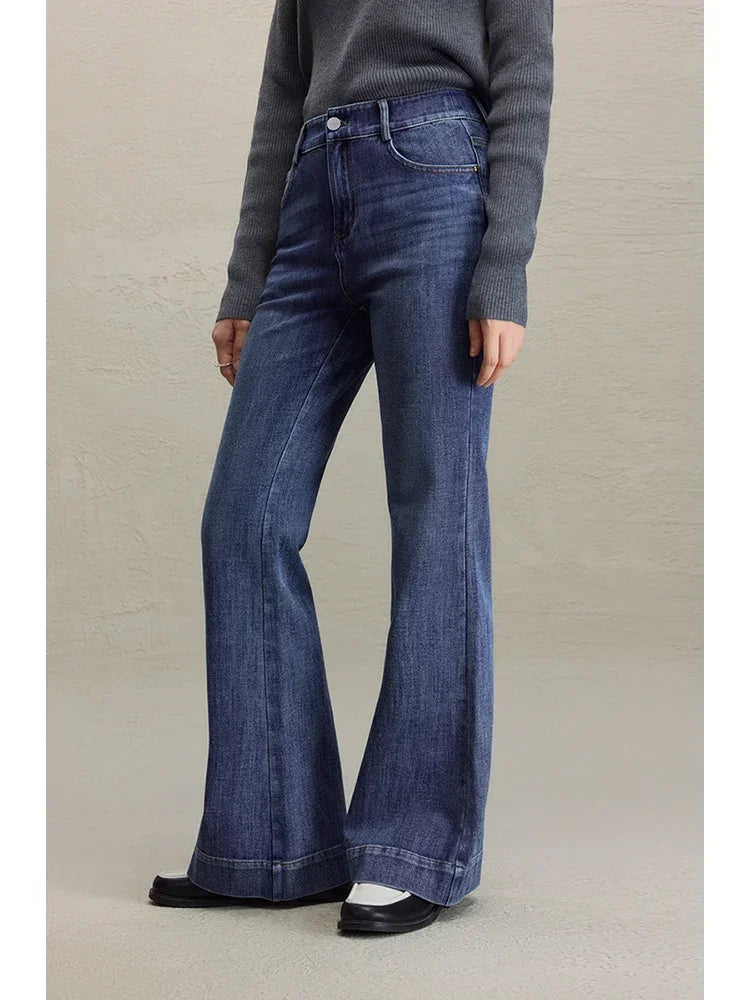 Retro Style High-waisted Black Bootcut Jeans for Women 2023 Autumn Winter New High Street Tall Slim Long Pants for Female