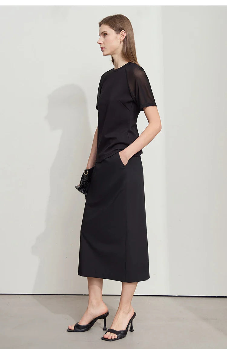 Women's Midi Skirt Minimalist New Summer Style High Intelligence Sense Commuting Elegant Back Slit Straight Skirt 12522034