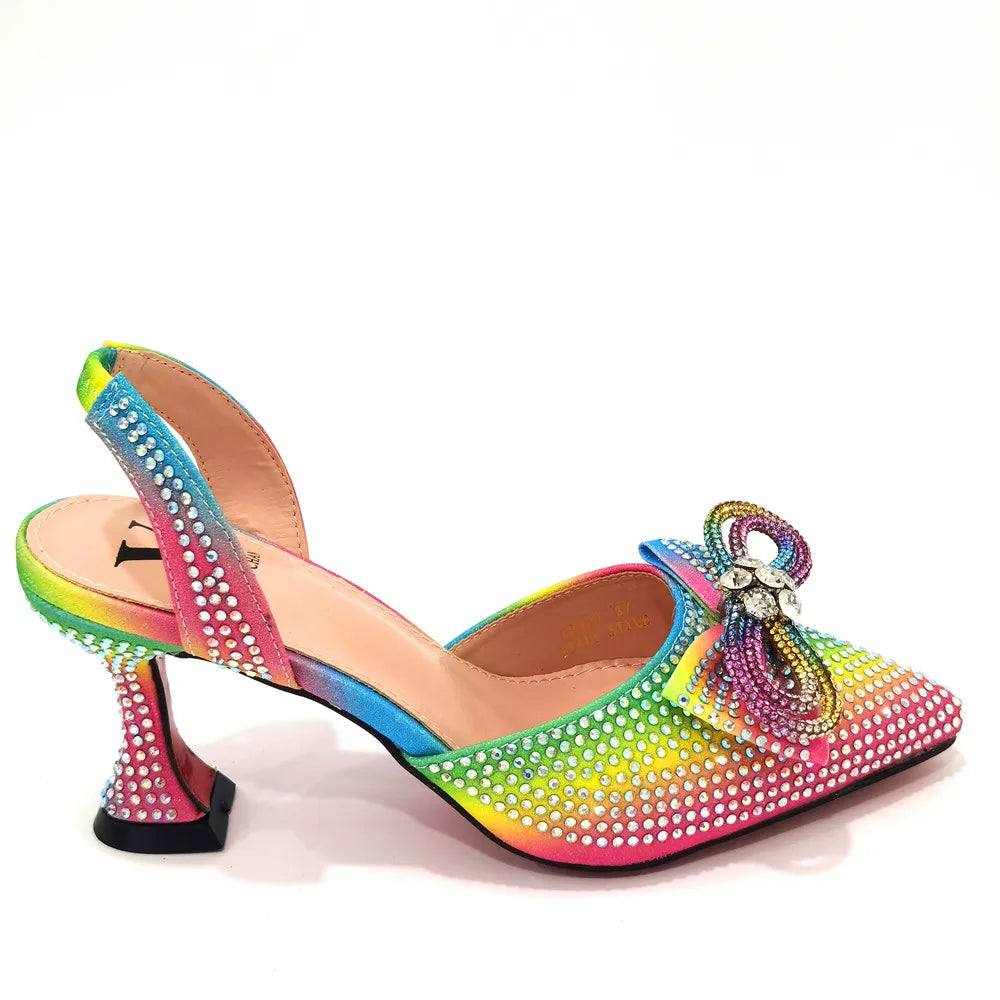 Rhinestone Bow Side Empty Party High Heels Pointed Toe Stiletto Heels Silver Women's Shoes And Bags