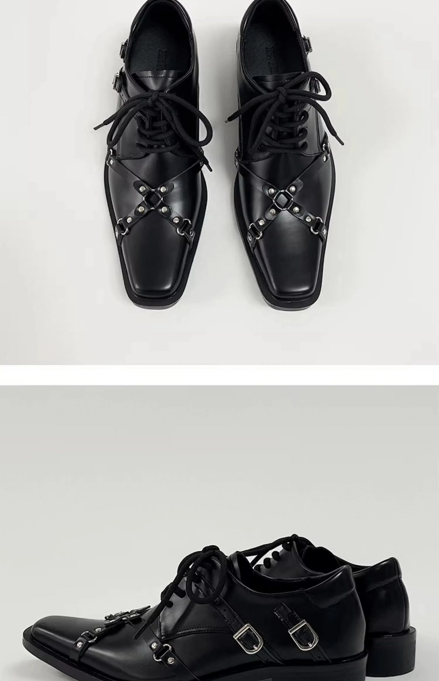 Men's formal leather shoes pointed niche design dark style Oxford shoes strap metal decoration business casual derby shoes