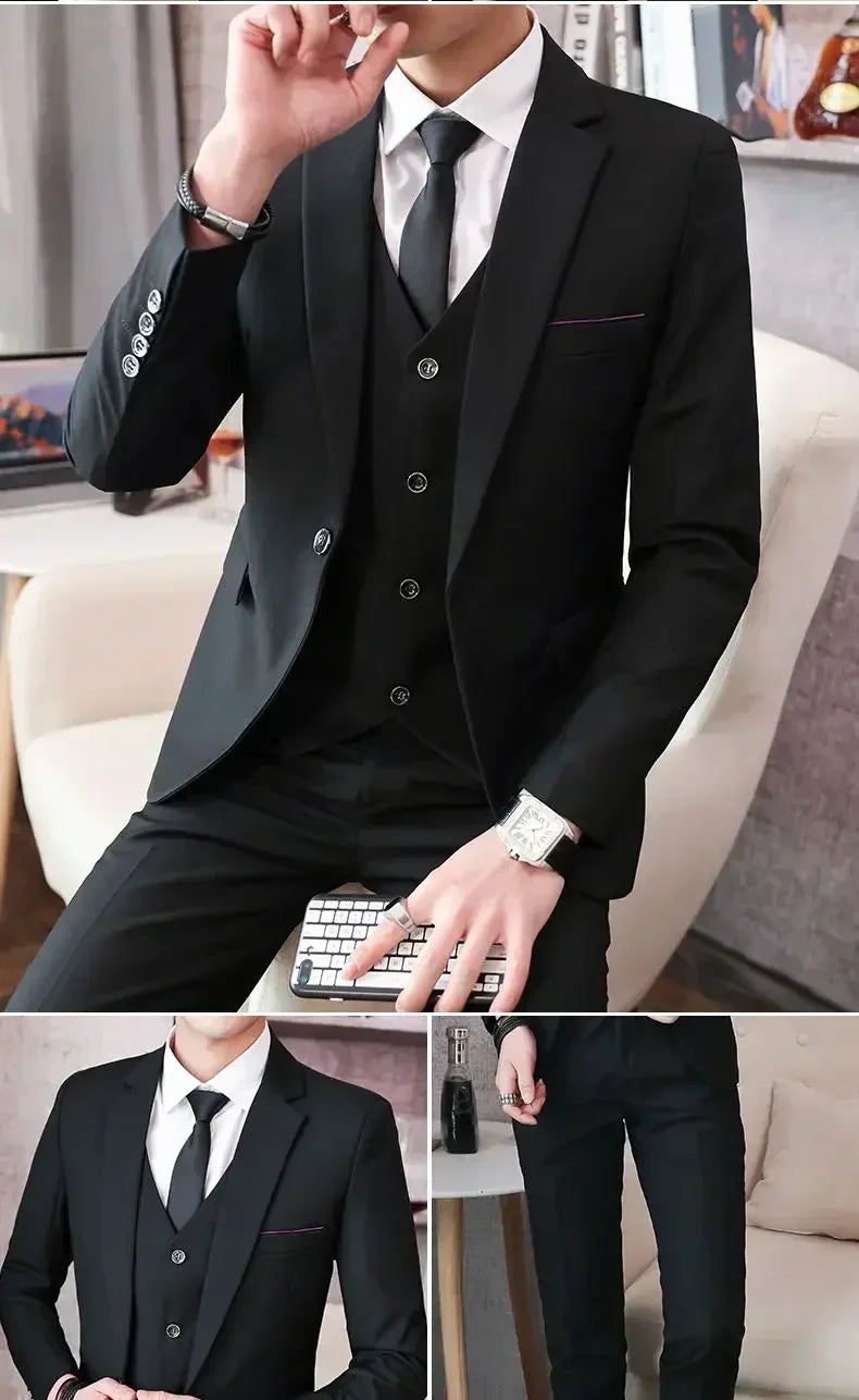 S-8XL (Blazer+ Vest + Pants) Men's fashion casual outdoor gentleman business wedding slim-fit formal British style wedding suit