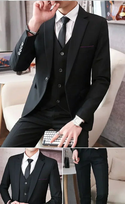 S-8XL (Blazer+ Vest + Pants) Men's fashion casual outdoor gentleman business wedding slim-fit formal British style wedding suit