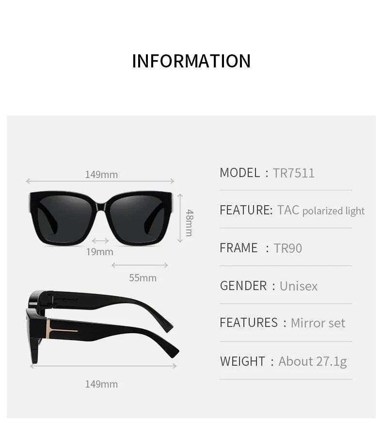 Women Polarized Sunglasses Men UV400 Night Vision Sun Glasses TR90 Big Eyeglasses Frame Driving Beach Anti Glare Shade Eyewear