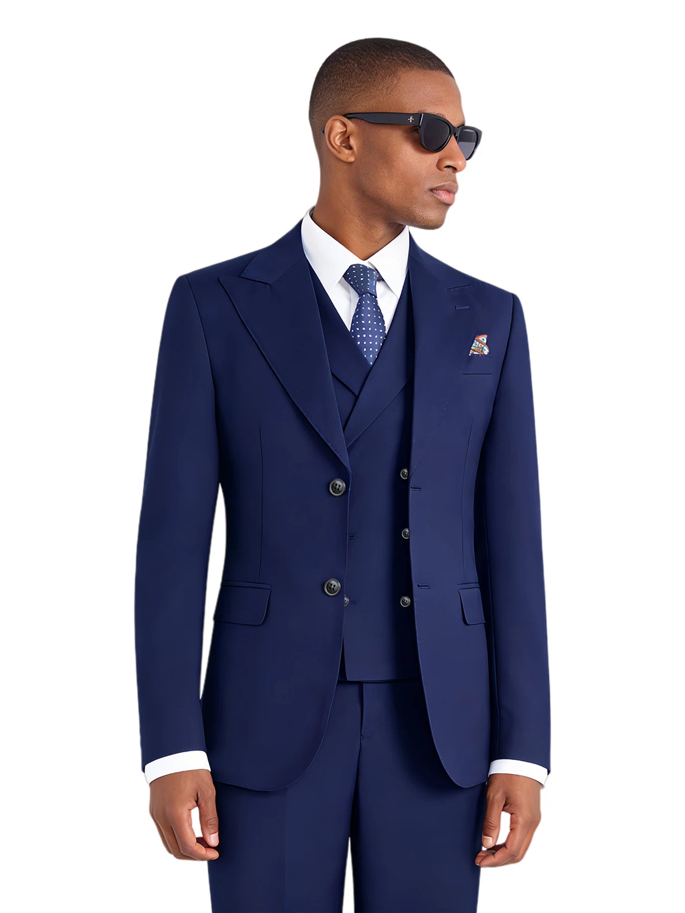 Men's 3-Piece Solid Suit Set Peak Lapel Blazer Jacket Vest Pants for Wedding Business Prom Tuxedo