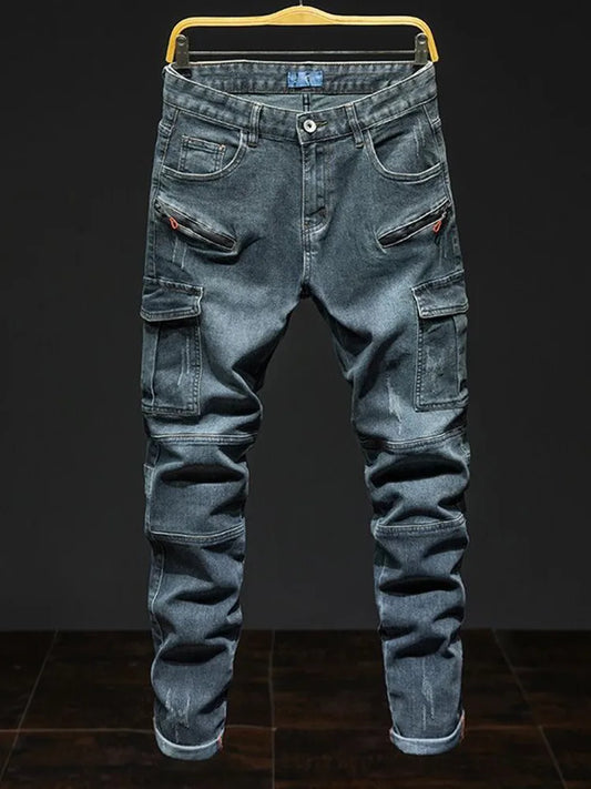 Autumn and Spring New Fashion American Vintage Multi-pocket Workwear Denim Jeans for Men Casual Sports High Quality Jeans 28-44