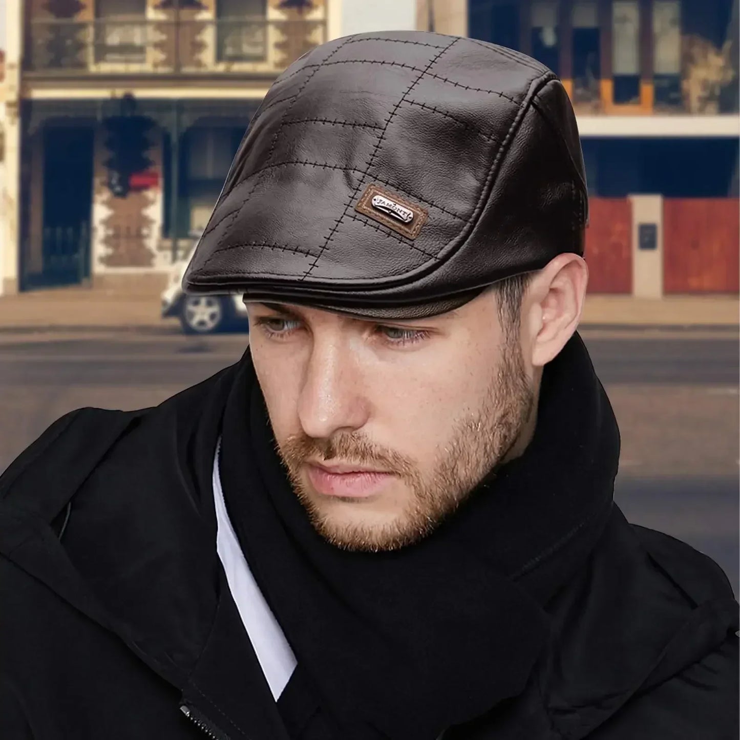 Vintage Men Beret Hat Leather Flat Hats Warm Autumn Winter Windproof Adjustable High Quality Peaked Cap Mens Retro Beret Caps