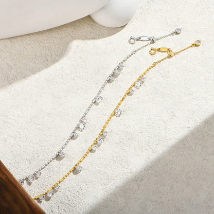 Round Cut Drilled Moissanite Bracelets Women S925 Silver Adjustable Beaded Chain Everyday Stackable Jewelry Party Gifts