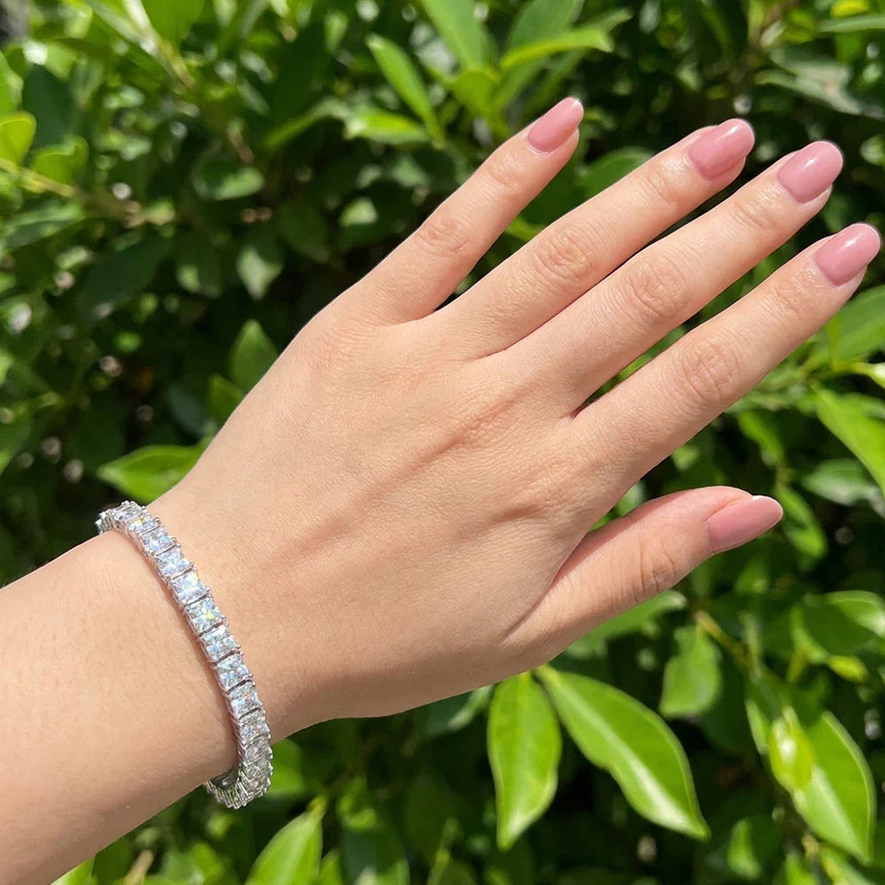 Princess Cut Moissanite Bracelets for Women s925 Sterling Silver Plated 18k White Gold GRA Certified Wedding Bracelet