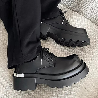Original niche polished formal leather shoes new high-end feel thick sole with 7CM height increase big head casual shoes