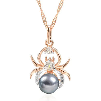 Hot Gray Pearl Animal jewelry Set for Women Spider Earrings Necklace and Ring 585 Rose Gold Silver Color Mix Retro Jewelry
