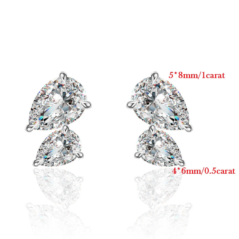 2-Stone Waterdrop Moissanite Stud Earrings for Women 925 Sterling Silver 3cttw Pear Cut Lab Diamond Ear Studs with Certificate