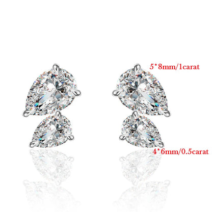 2-Stone Waterdrop Moissanite Stud Earrings for Women 925 Sterling Silver 3cttw Pear Cut Lab Diamond Ear Studs with Certificate