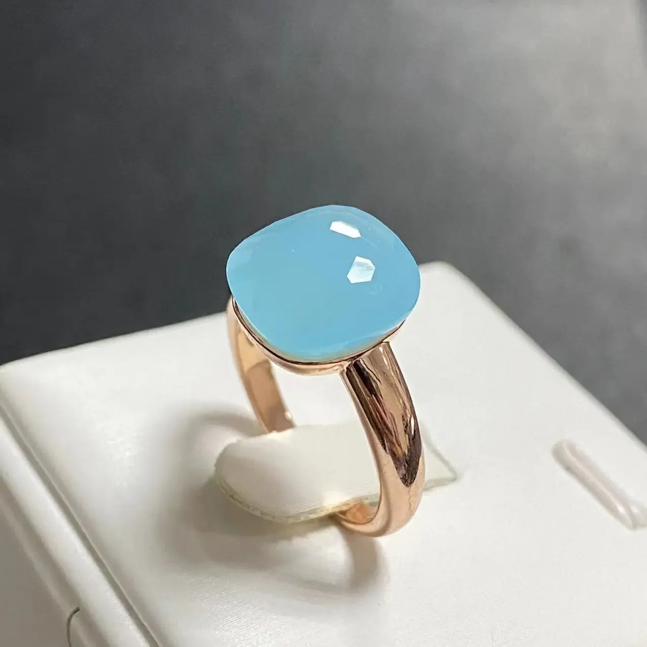 Trendy 12.6mm Flat Rose Gold Ring 35 Candy Colors Green Amethyst Turquoise Crystal Jewelry Gift for Women