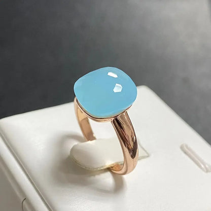Trendy 12.6mm Flat Rose Gold Ring 35 Candy Colors Green Amethyst Turquoise Crystal Jewelry Gift for Women