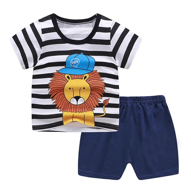 Toddler Boy Kids Clothes Lion Print Short Sleeve T-shirt + Shorts 2 Piece Set Baby Boy Girl Cloths Outfit