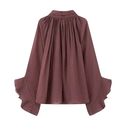 Bow DecorationLoose Long Sleeved Blouses For Women New Fashion Ruffle Edge Shirts and Blouses Woman Top