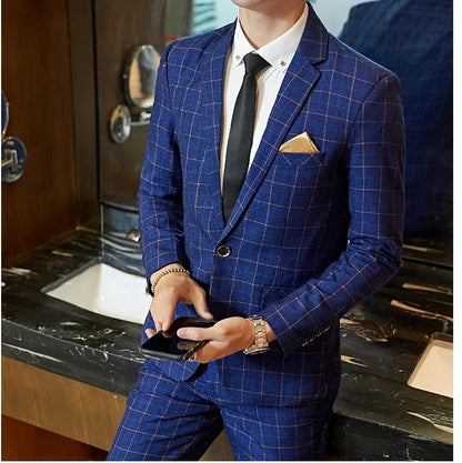 2025 Suit (Blazer+ Pants) Men's Boutique Fashion, Business Gentleman, Slim Fit, Outdoor Wedding, Plaid Trend, Banquet Suit