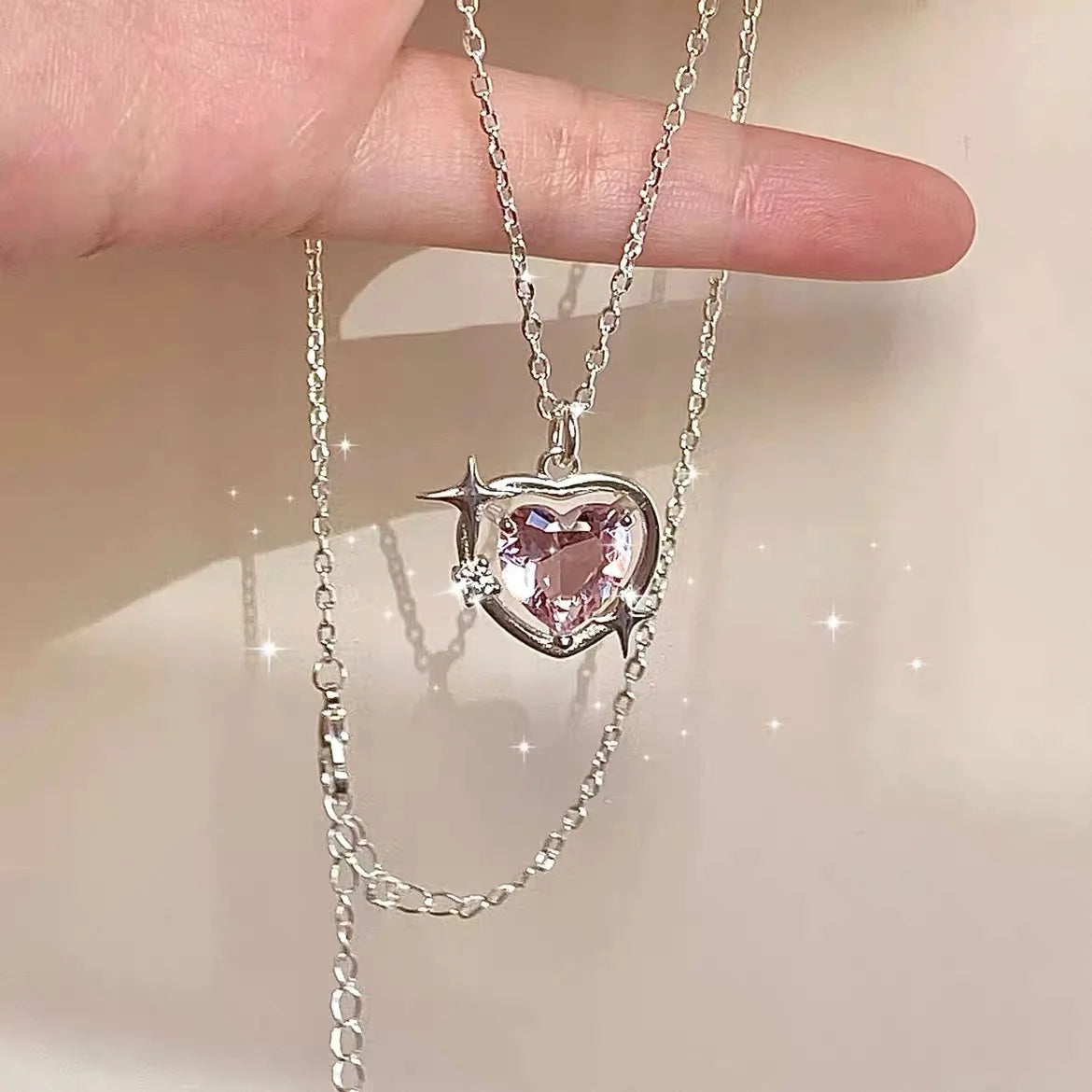 Y2K Accessories Fashion Peach Heart Water Drop Pendant Necklace Pink Crystal Egirl Sweet Cool Clavicle Chain Aesthetic Jewelry