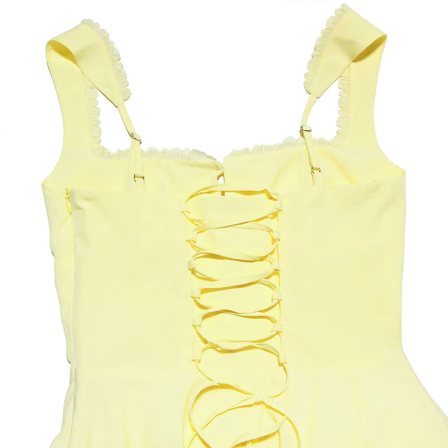 Summer Lovely A Line Dress Yellow Sexy Party Dresses Hollow Out Lace Up Elegant Holiday Dress Women