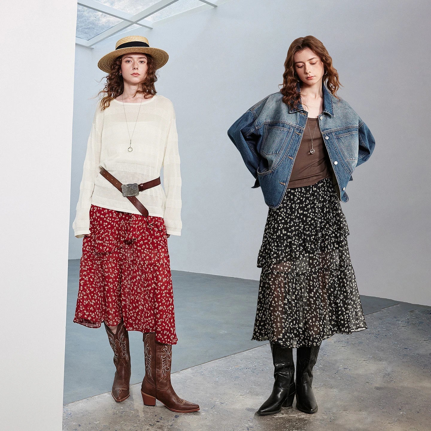 Women Chiffon Skirt 2026 Spring New Country Style Light and Flowing Floral Print Layered Ruffled Skirt