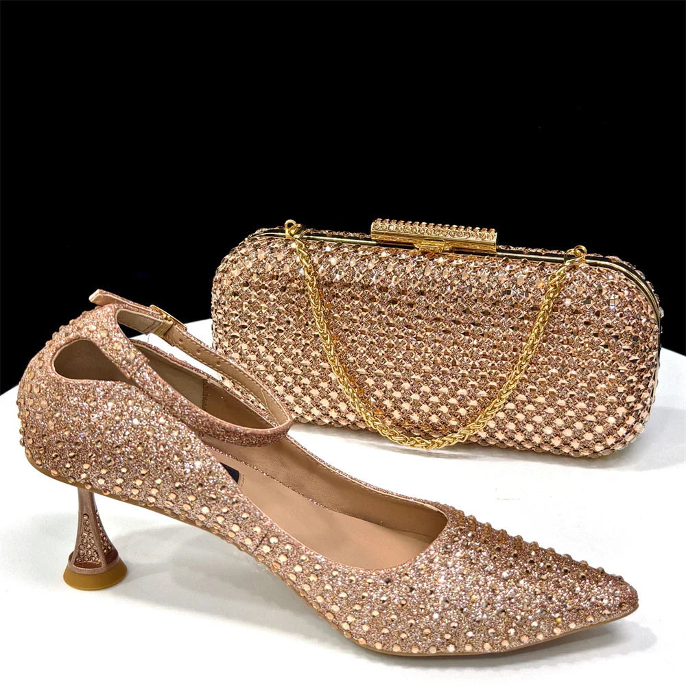 Women's Heels and Bag Set – Elegant Rhinestone Designer Shoes for Weddings & Special Occasions